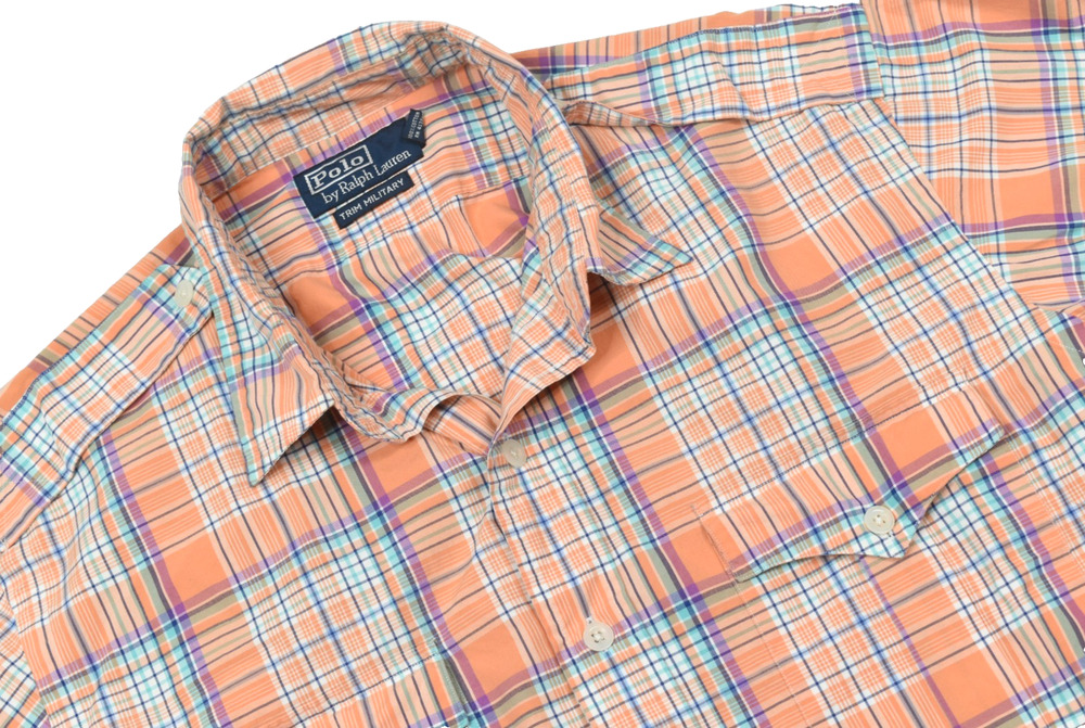 Vintage Polo Ralph Lauren Trim Western Shirt Mens XL Orange Plaid Long Sleeve